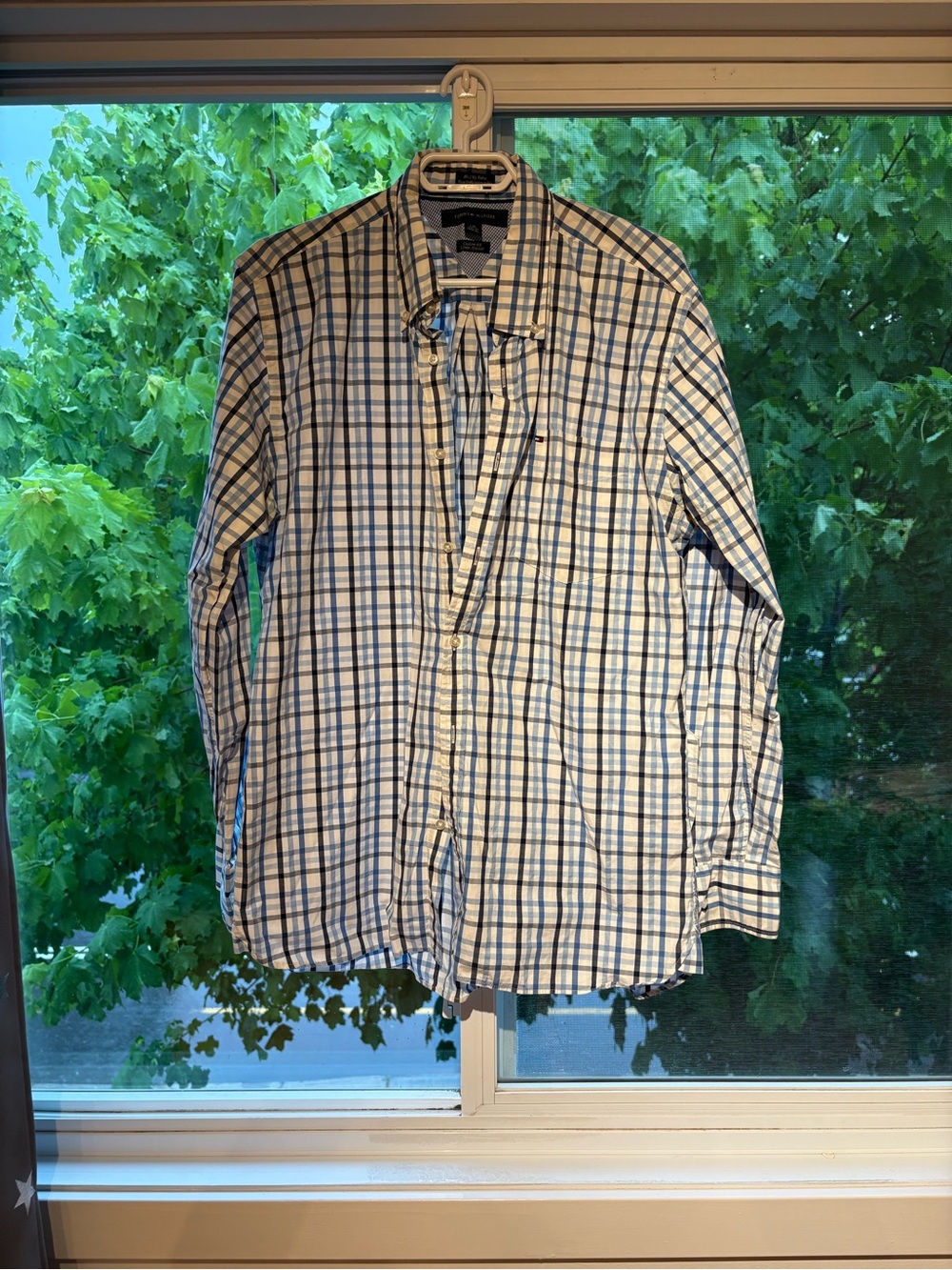 Tommy Hilfiger Blue and White Plaid Dress Shirt